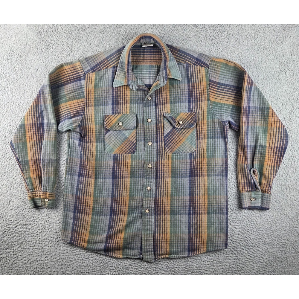 Vintage 5‎ Five Brother Checkered Plaid Button Up Flannel Shirt Mens L Tallman